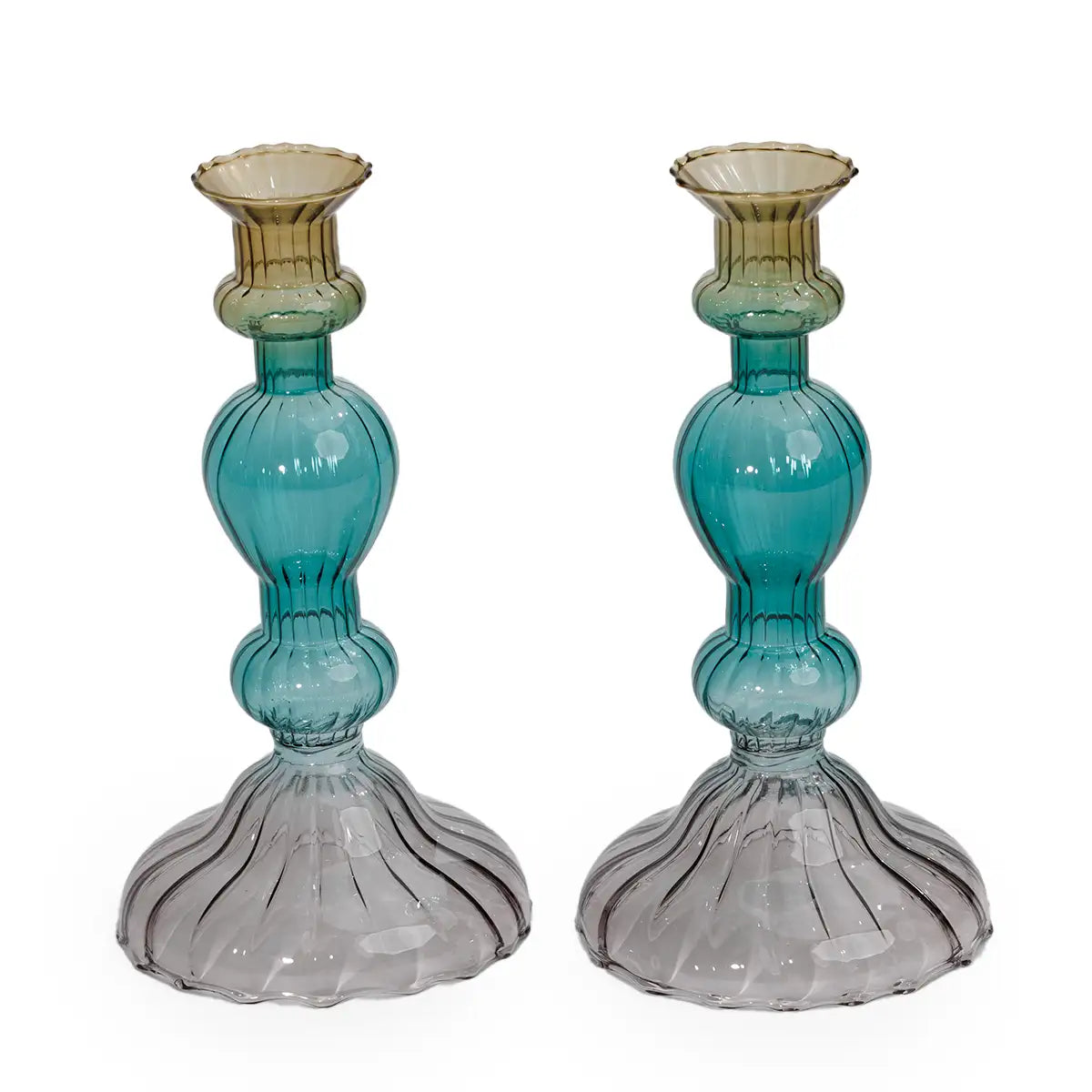 Pair of Vintage Blown Glass Candlesticks